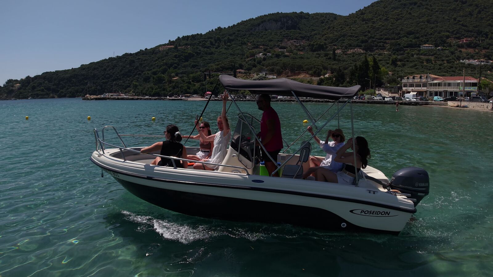 Happy family on boat